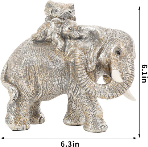 Good Luck Elephant Figurines Home Décor Elephant Carries Two Calves on Its Back Statue Décor for Shelf Good Gifts for Women Decoration for Living Room, Bedroom, Office