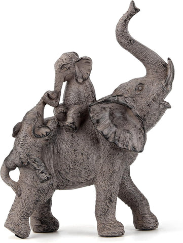 Elephant Statue for Home Decorations,Elephant Figurines with Trunk up,Elephant Decor for Shelf Shelves Table Living Room nightstand,African Elephants Gifts for Women Small Set of 2 Gold Color Accents