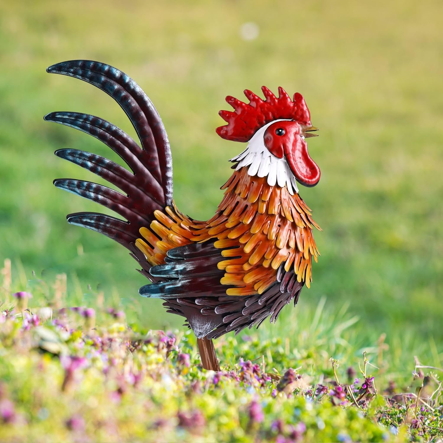 Rooster Garden Statue Metal Chicken Yard Art Decor Outdoor Sculpture Figurines