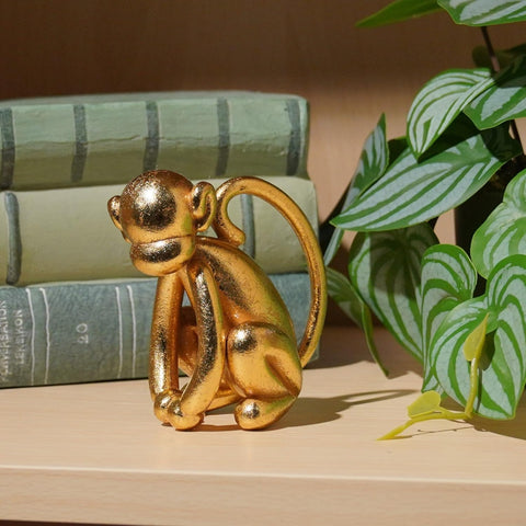 Elephant Statues Home Décor Collectible Figurines - Gold Resin Boho Elephant Decoration Handmade Brings Good Luck Health for Living Room Shelf Office Gifts for Women 7.25 x 3.25 x 5.75 Inch