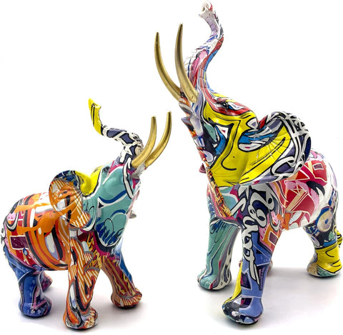 Colorful Art Elephant Statue Sculpture Figurine Collectible Gift Idea Home Decor Desktop Decoration (Large)