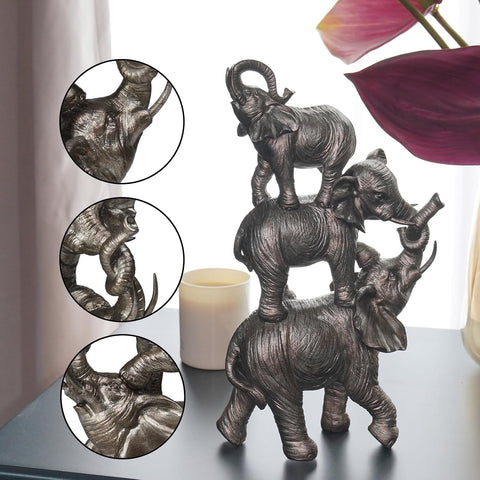 Elephant Statue Figurines Home Decor - Table Decoration Room Decoration Desk Figurines Silver Handmade Resin Animal Statue for Bookshelf Coffee Table Office Bedroom Cabinet 8.25×4×14 Inch