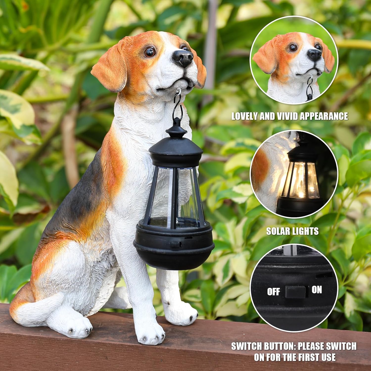 Garden Dog Statues Outdoor Decor, 13" Solar Powered LED Lights Outdoor Statue Garden Decorations Puppy Figurine for Patio, Lawn, Yard Art Decoration, Housewarming Garden Gift