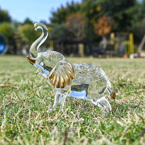 Handcrafted Unique Glass Elephant Statue - Elegant Elephant Figurines for Home Decor Holiday Party Crystal Gifts (7.5IN)