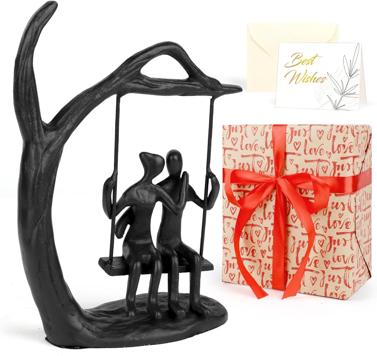 Anniversary Wedding Gifts for Couple/Her - Romantic Couple Statue in Love, Black Metal Figurine Sweet Loving Together Iron Sculpture Decor, Gifts for Wife Husband Birthday