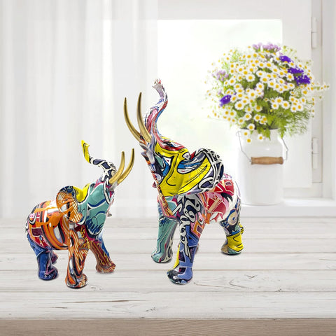 Colorful Art Elephant Statue Sculpture Figurine Collectible Gift Idea Home Decor Desktop Decoration (Large)