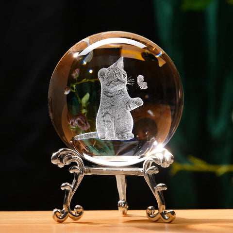 3D Cat Themed Gifts for Women Decor for Cat Lovers Cat Mom Crystal Ball Cat Related Sympathy Figurines Presents Cat Decorative Globe Decor with Stand