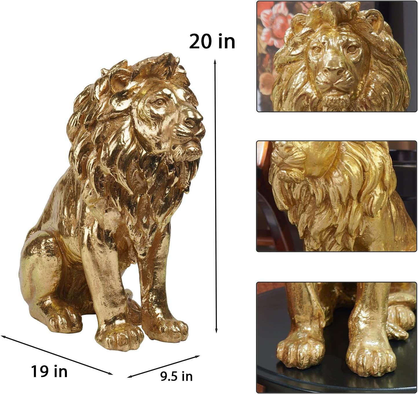 Gold Lion Statue Collectible Figurines – 20 Inch Gold Standing Lion Home Decor Lion Size Large Sculpture Lion Statue Gold Lion Decor Modern Home Decoration 20 x 9.5 x 19 Inch