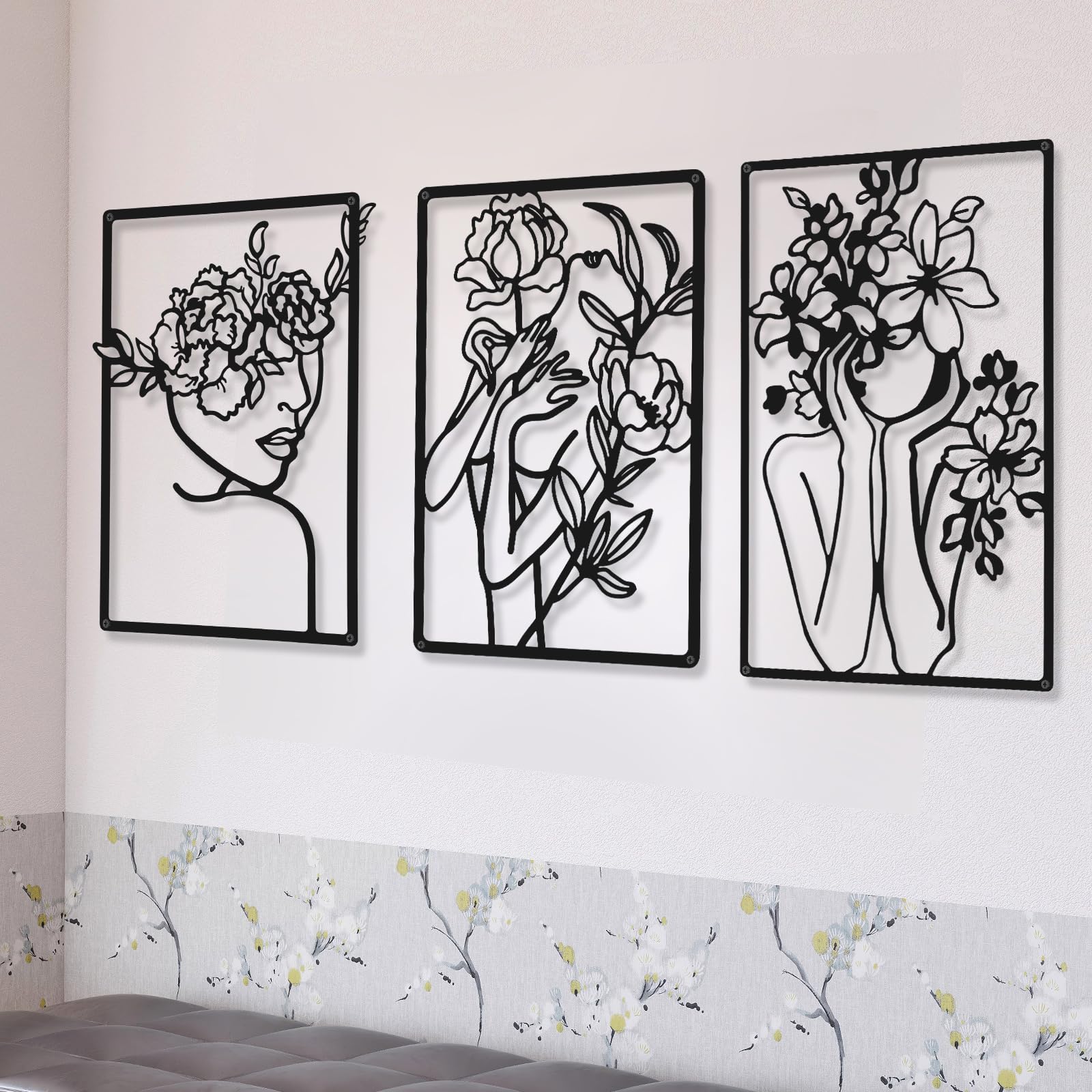 CHENGU 3 Pieces Metal Minimalist Abstract Woman Wall Art Line Drawing Wall Art Decor Single Line Female Home Hanging for Kitchen Bathroom Living Room