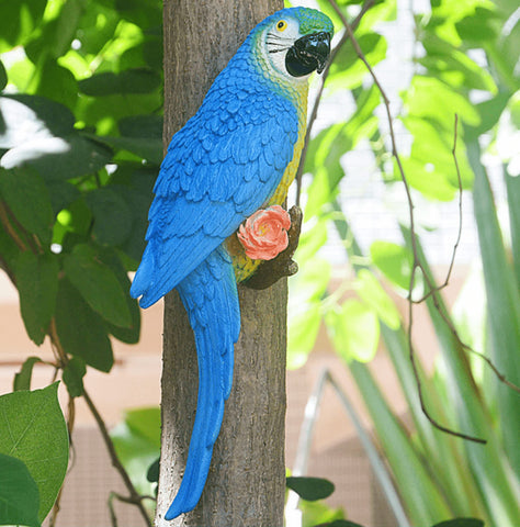 Teaeeno Real Resin Wall Bird Statue Decor,Real Parrot Sculpture Home Decor,Outdoor Indoor Figurine Ornaments-Garden Tree Sculpture,Resin Animal Statue for Garden, Terrace, Lawn, Yard