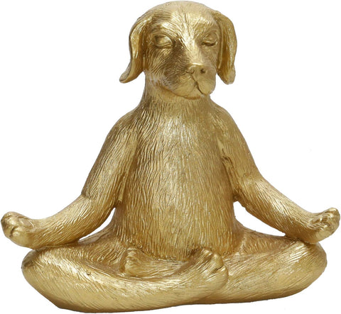 7" Yoga Meditation Dog Figurine - Gold Polyresin Decorative Statue for Home, Office, Patio, Garden, Indoor Decor, Yoga Studio, Yogi Gift Idea