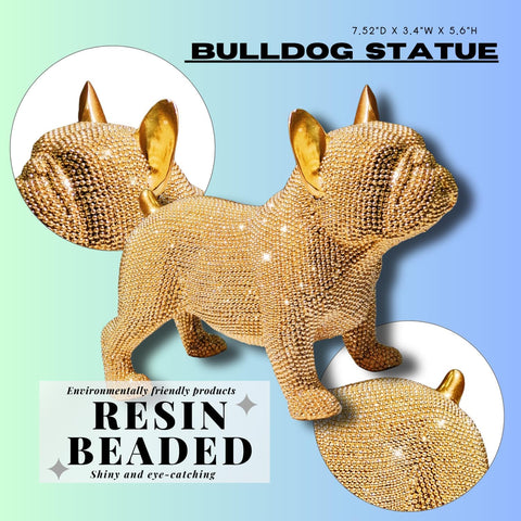 Handcrafted Bulldog Resin Home Decor Statue - Intricate Beaded Design - Unique Decorative Sculpture for Living Room, Office, or Bedroom