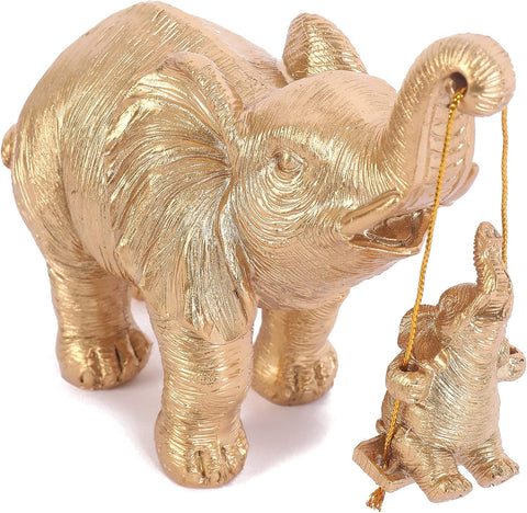 Cute Rock Sand Elephant Figurines Good Luck Elephant with The Baby Home Décor for Shelf Good Gifts for Women Animal Lovers Decoration for Living Room, Bedroom, Office