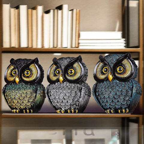 Owl Statue Home Decor Small Owl Figurines Shelves Decorations for Home Office Living Room Decor Gifts for Owl Lovers (Black-Green)