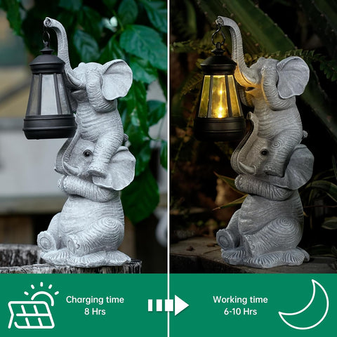 Solar Elephant Garden Statue with LED Lights - Waterproof Outdoor Decor for Patio, Yard, Balcony - Unique Elephant Gifts for Women, Mom, Grandma - Birthday, Mother’s Day, Housewarming Gift