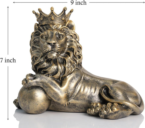 Feng Shui Lion Statue Home Decoration Regal Statement Piece, Men Father Leo Lion Gift, Man Home Office Desk Table Shelf Decoration Antique Golden Lying Lion Statue