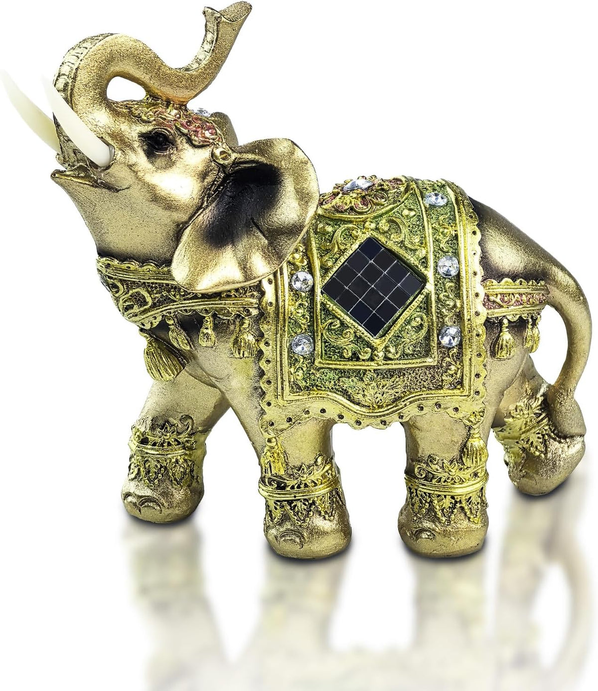 Lucky Wealth Feng Shui Elephant Statue - Resin Collectible Figurine with Trunk Raised - Good Luck Elephant Gift for Women (Large)