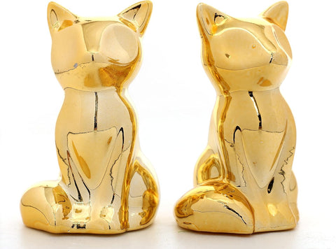 Small Animal Statue - Gold Cat Decor - Modern Style Ceramic Golden Cat Figurine - Home Decor Accents