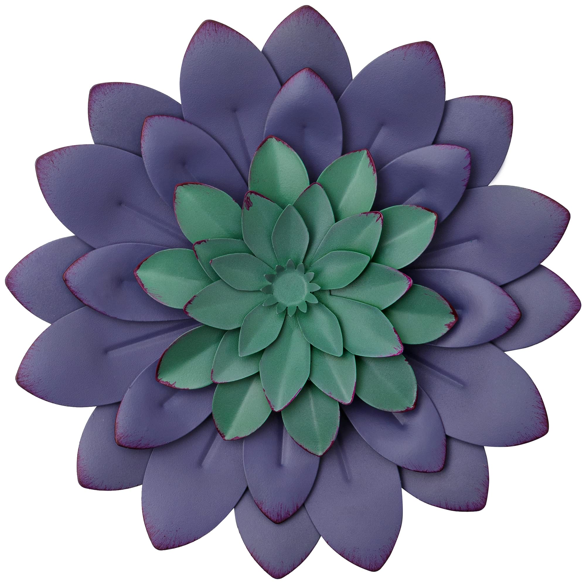 Everydecor Succulent Metal Flowers Wall Decor – Blue, Hand Painted, 3D Flower Art Decoration for Living Room, Bedroom, Kitchen, Bathroom - Floral Decor for Indoor & Outdoor Use