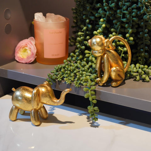 Elephant Statues Home Décor Collectible Figurines - Gold Resin Boho Elephant Decoration Handmade Brings Good Luck Health for Living Room Shelf Office Gifts for Women 7.25 x 3.25 x 5.75 Inch