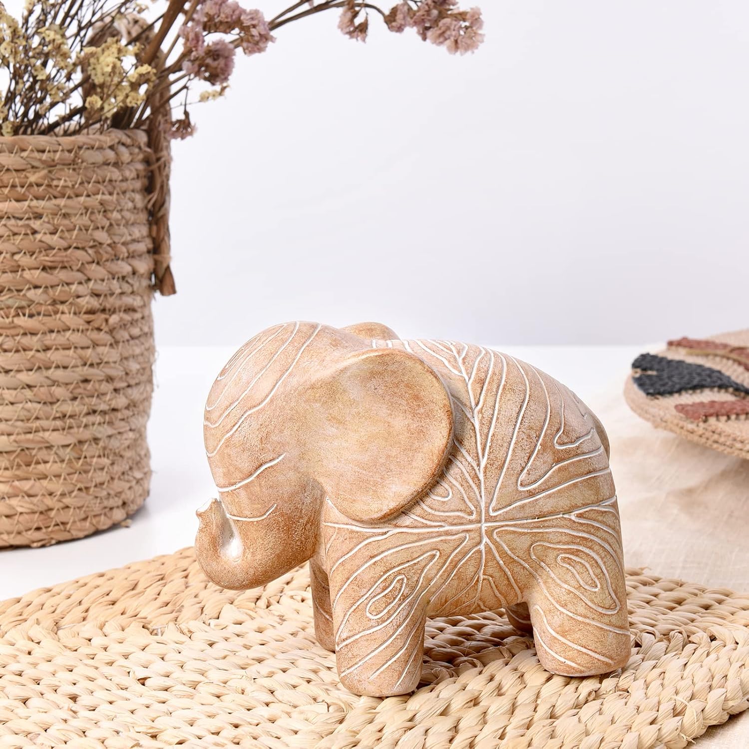 Elephant Statue, African Animal Decor, Wooden Elephant Gift for Women, Boho Decor for Living Room, Shelf, Office