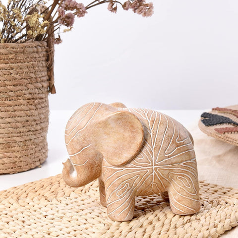 Elephant Statue, African Animal Decor, Wooden Elephant Gift for Women, Boho Decor for Living Room, Shelf, Office（1Pack, Small ）