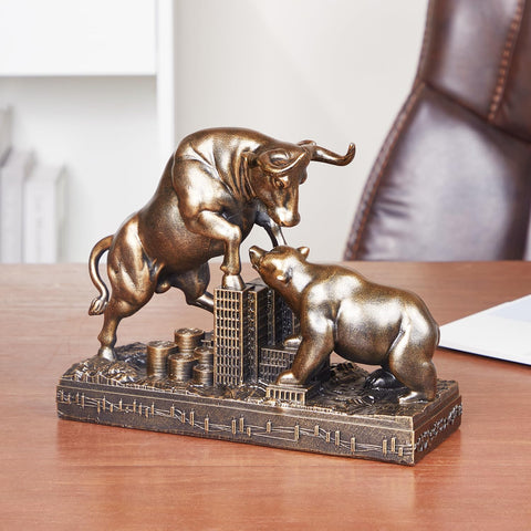 Bull and Bear Statue,Resin Abstract Tabletop Decor, Stock Market Decor,Gifts for Financial Investment Managers Investor.