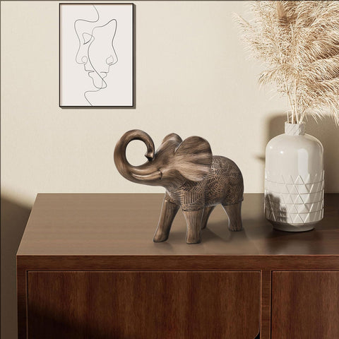 Elephant Statues, Elephant Sculptures for Table Shelf Mantel Décor, 6‘’ Bronze Animal Figurines, Paperweight