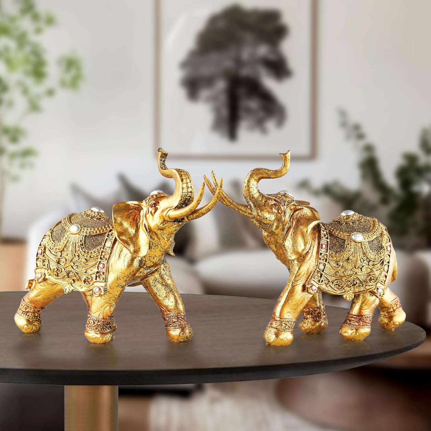 Lucky Elephant Statue,2 Pack 7" Elegant Elephant Figurine for Home Decor Unique and Sophisticated Ornament for Living Room, Table Centerpiece Shelfand Office Adds Charm and Good Luck