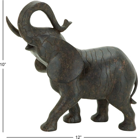 Deco 79 Polystone Elephant Decorative Sculpture Home Decor Statue, Accent Figurine 12" x 3" x 10", Gray