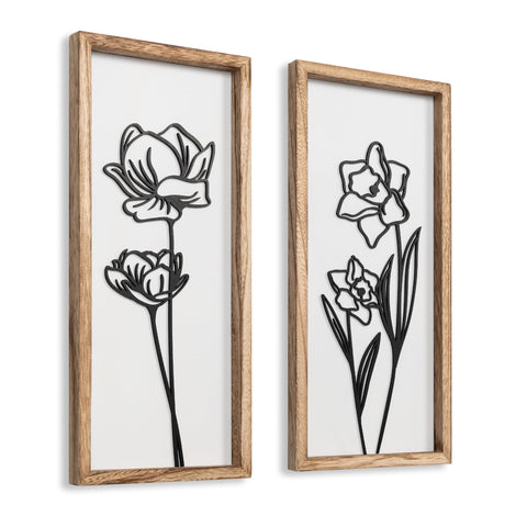 3D Wooden Floral Bathroom Wall Decor (Set of 4) Lightweight, Ready-to-Hang Framed Wall Art For Living Room, Bedroom, or Office - Premium Boho Botanical Farmhouse Decorations - Gift-Boxed