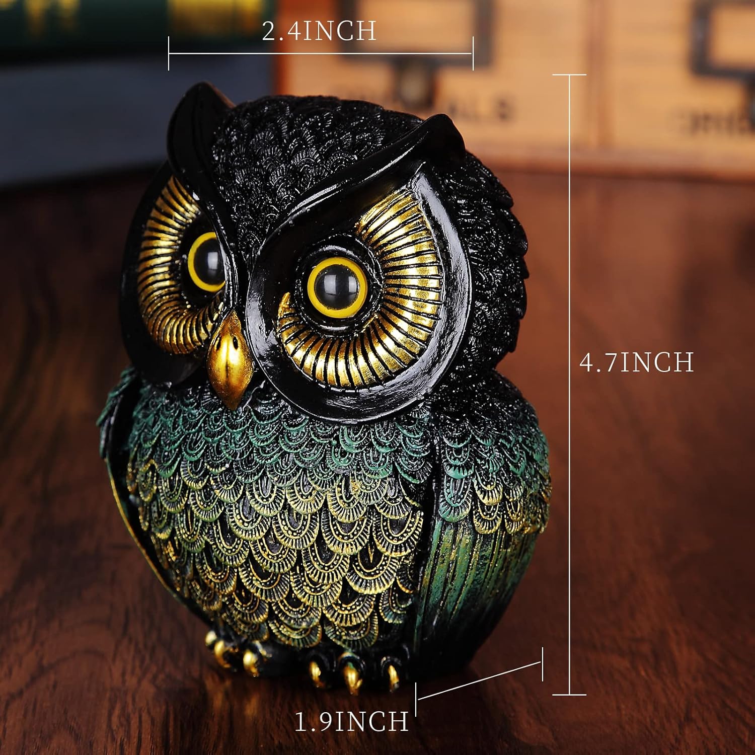 Owl Statue Home Decor Small Owl Figurines Shelves Decorations for Home Office Living Room Decor Gifts for Owl Lovers (Black-Green)