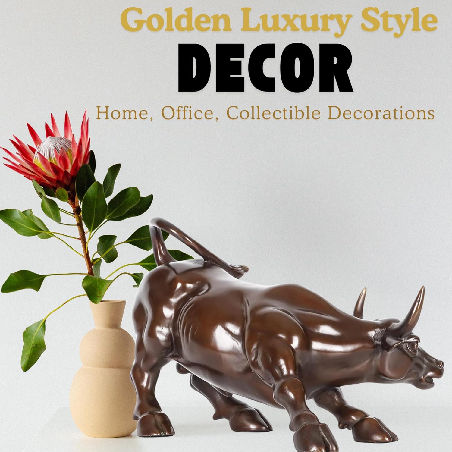 Brass Bull Figurine -Wall Street Bull Art Decor, Bronze Bull/Cow/Ox Figure Statues and Sculptures Home Office Decor or Gift(with A Gift Box)