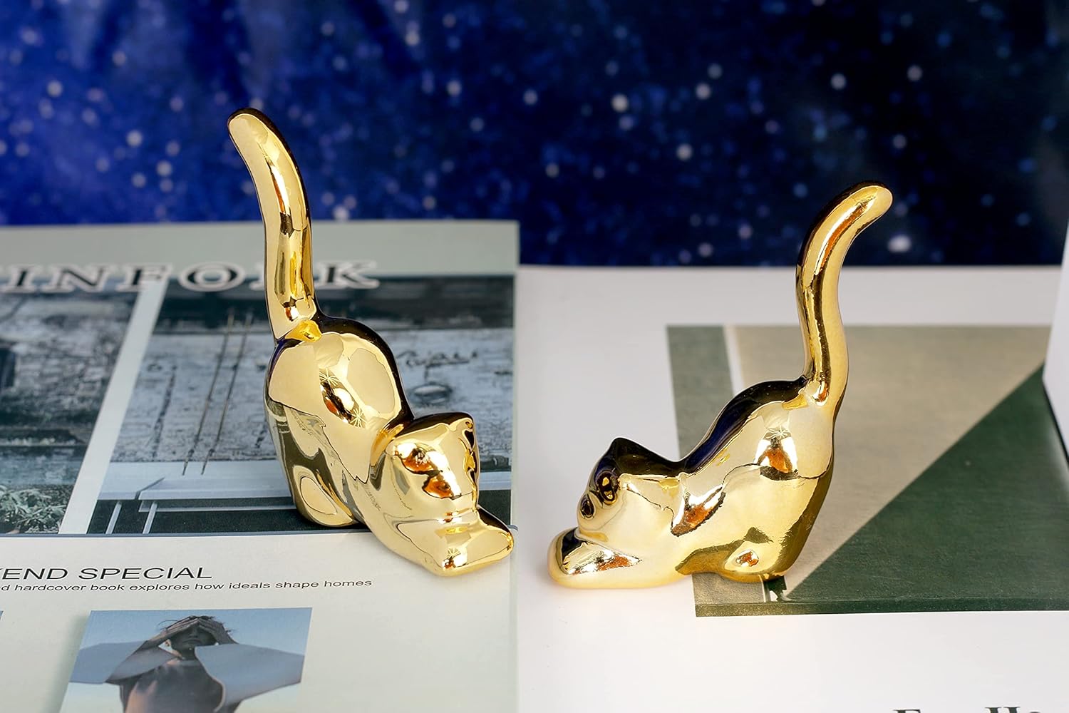 Small Animal Statue - Gold Cat Decor - Modern Style Ceramic Golden Cat Figurine - Home Decor Accents