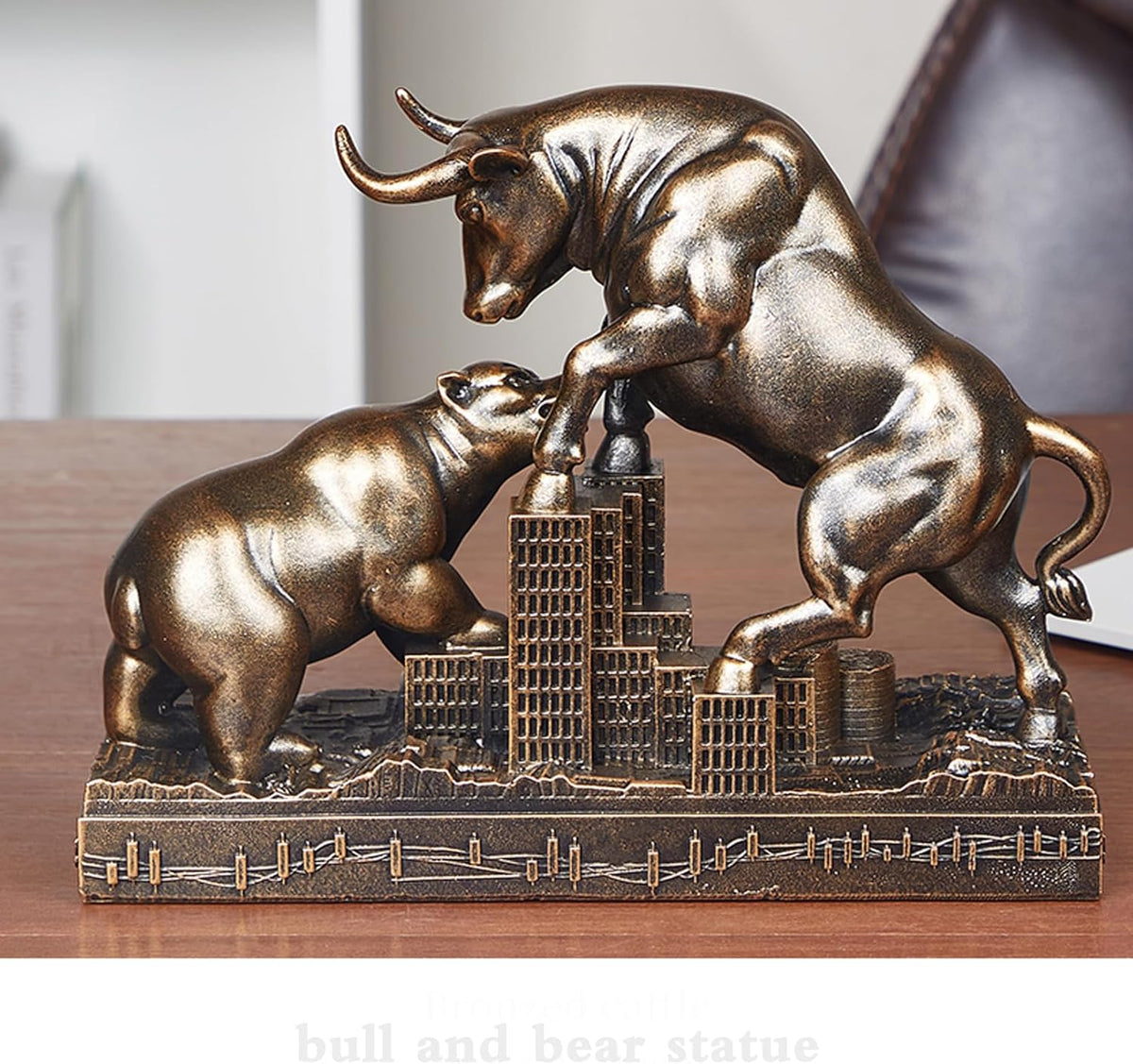 Bull and Bear Statue Wall Street Bull Statue - Ideal Stock Market Gift for Men Office Decoration Wall Street Bull Vs Bear Home Décor Stock Market,Bronze