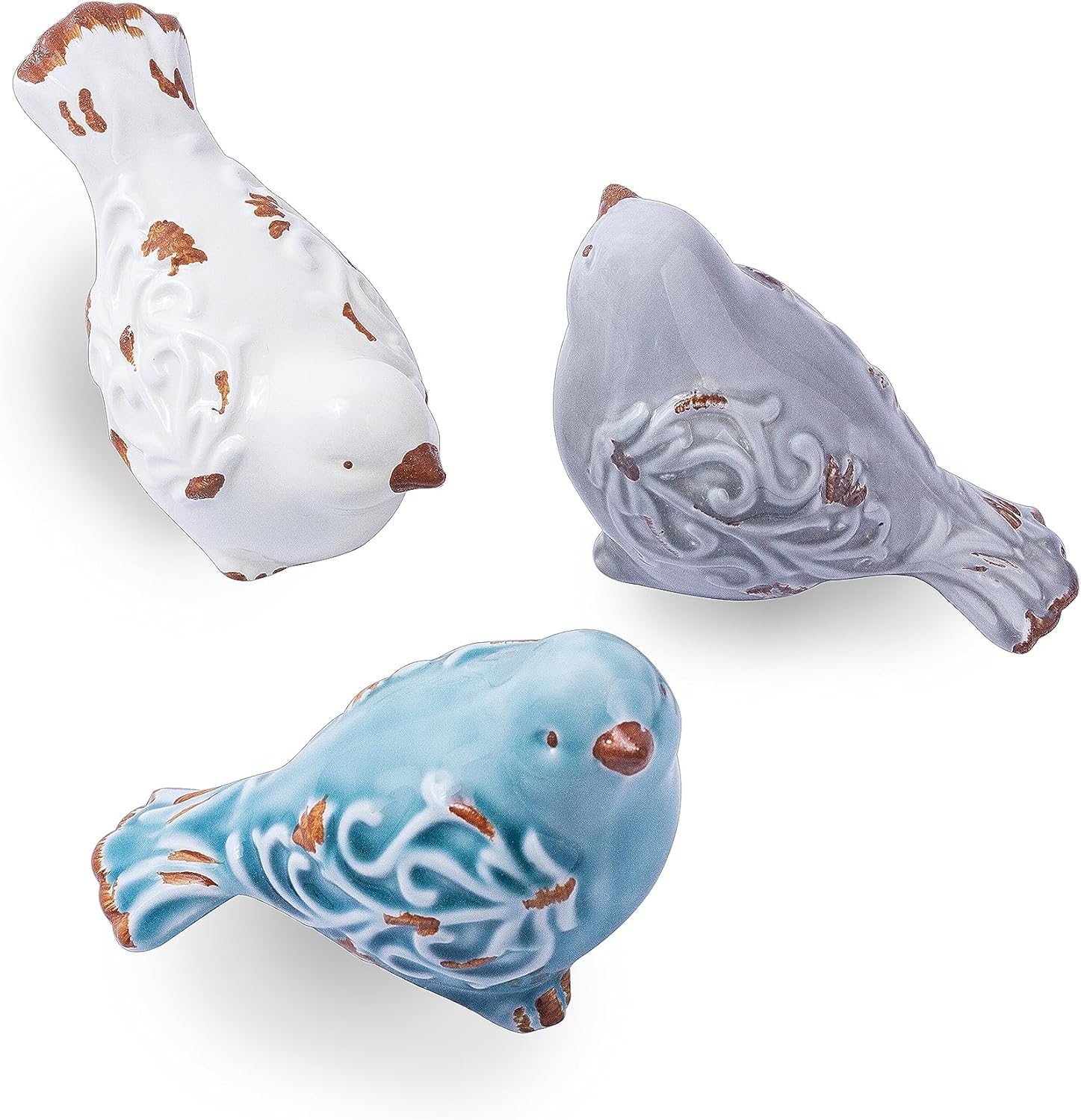 Distressed Finish Ceramic Bird Figurine Home Decor - Assorted Set of 3