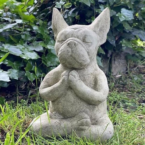 Yoga Bulldog Pose Meditation Dog Resin Statue Ornaments Waterproof Prayer Zen French Bulldog Sculpture Crafts Garden Decoration Figurine for Dog Lovers