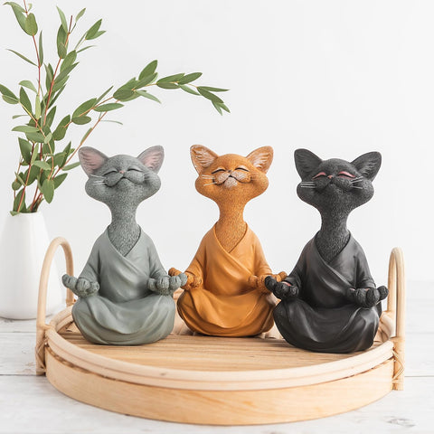 Whimsical Grey Cat Buddha Figurine Meditation Yoga Decor - Happy Cat Collection - Cat Lover Gifts, Yoga Gifts, Meditation Gifts, Zen Namaste Decor Gifts