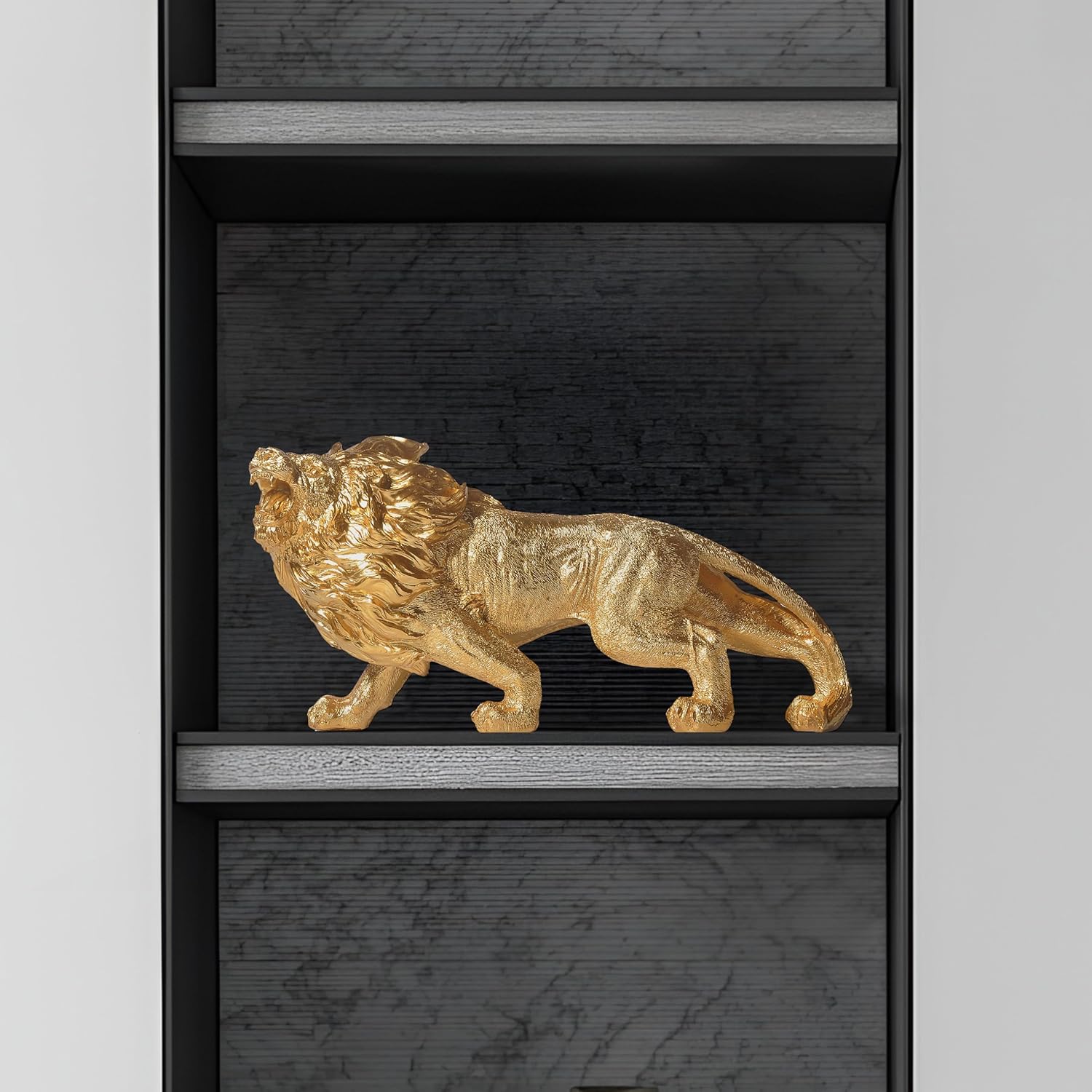 Lion Statue, 11.8 Inch Strong Lion Sculpture, Modern Gold Home Decor, Bookcase Desk Bedroom Family Living Room Centerpiece