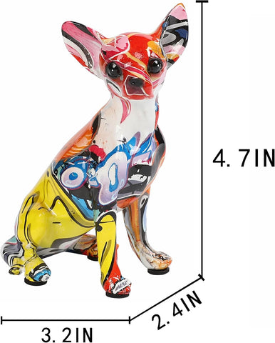 Colorful Chihuahua Statue, Creative Dog Puppy Home Sculpture Decor, Suitable for Bookshelf Desktop Kitchen Living Room Decorative Table Decoration, Gift for Dog Lovers Women and Men