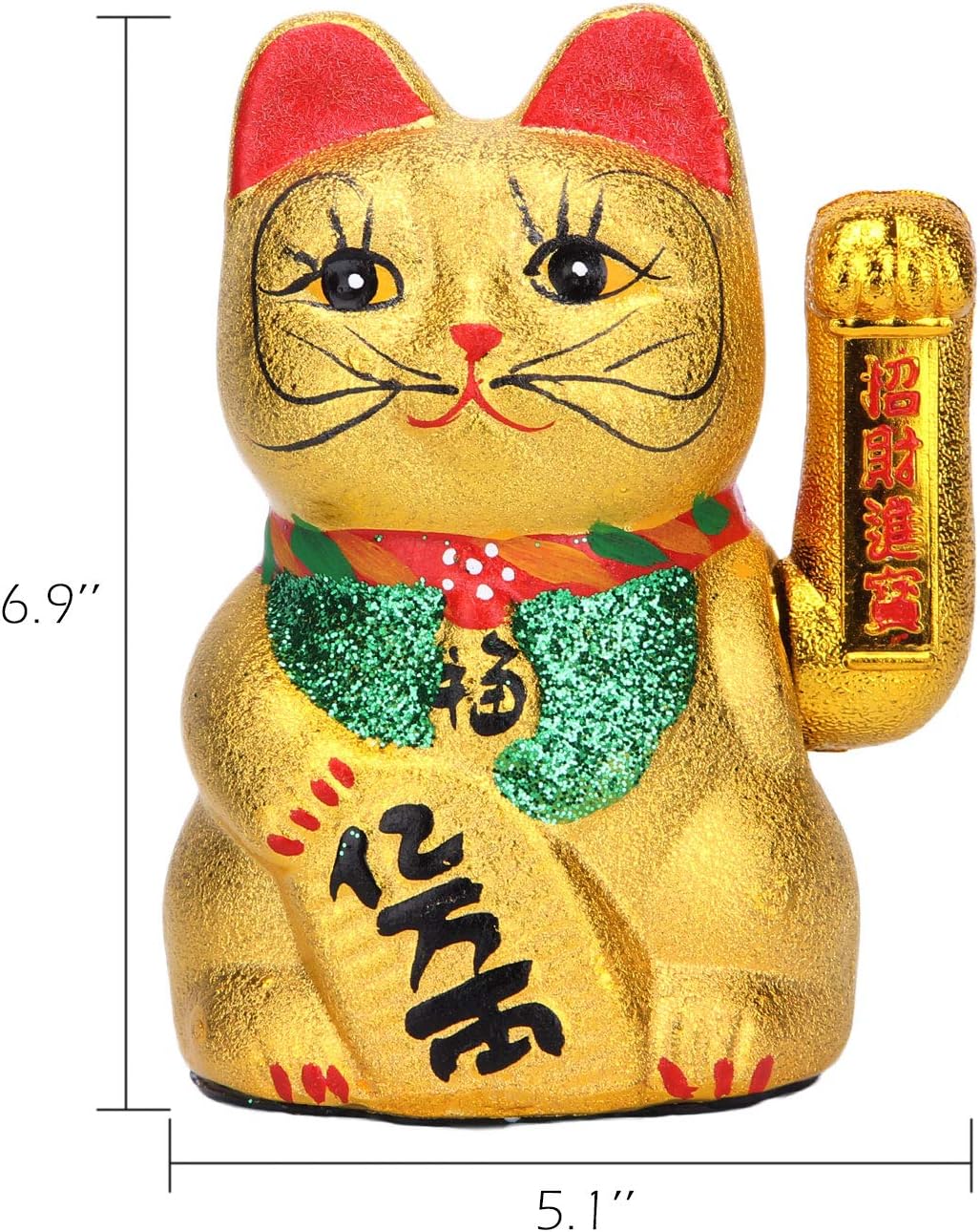 7" Beckoning Ceramic Maneki Neko Lucky Fengshui Cat