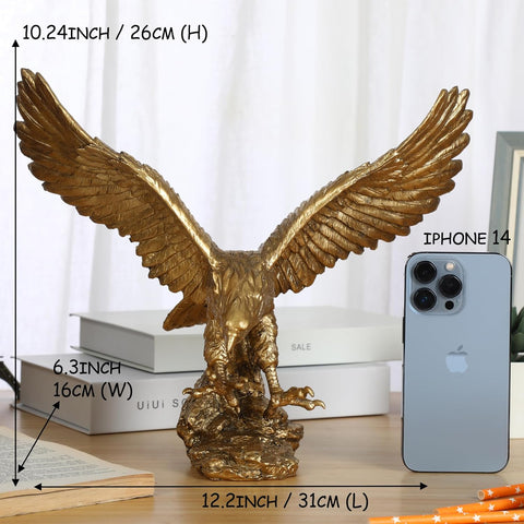 Golden Eagle Statue, Flying Wild Bird Eagle Decorative Bronze Patina Resin Figurine（M）