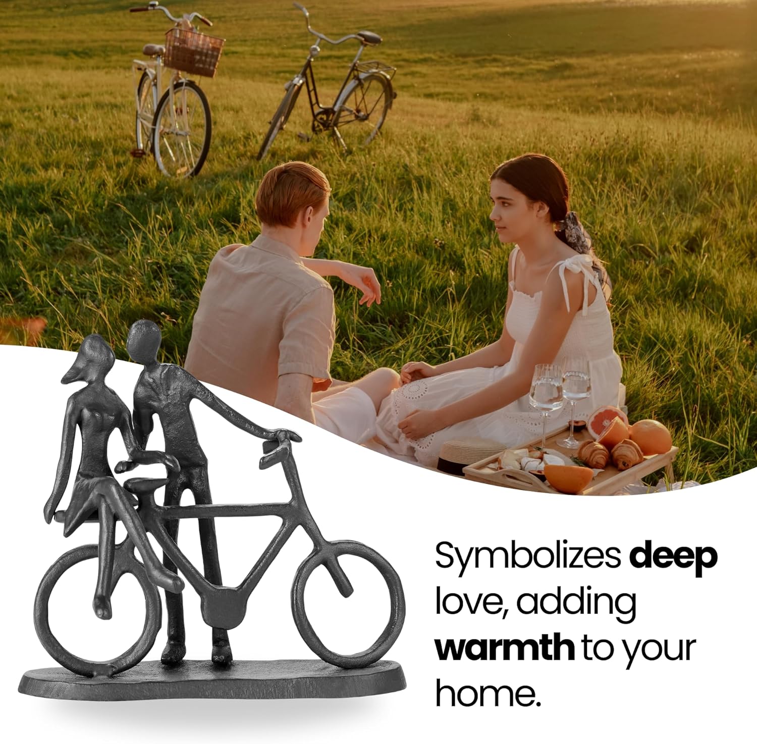 Bicycle Themed Gifts - Bike Couple Figurine Statue Black Hand Sculptures for Living Room Bicycle Wall Decor Iron Love Sculpture