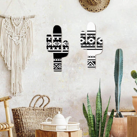 Putuo Decor Aztec Cactus Wall Decor Set of 2, Western Wooden Home Decor, Farmhouse Rome Decor for Living Room, Bedroom, Kitchen, Office, Southwest Black White Wall Art