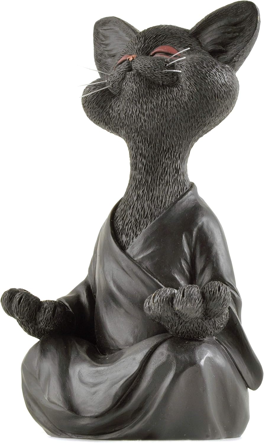 Whimsical Grey Cat Buddha Figurine Meditation Yoga Decor - Happy Cat Collection - Cat Lover Gifts, Yoga Gifts, Meditation Gifts, Zen Namaste Decor Gifts