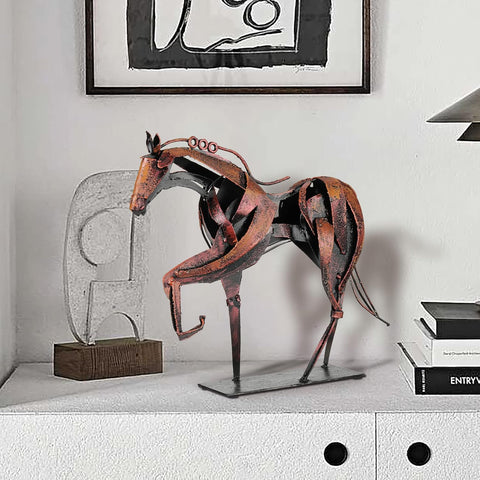 Handmade Horse Statue - Unique Rustic Decor for Office & Home - Hand-Painted Metal Sculpture - Perfect Handicraft Gift for Horse Lovers (Blue)