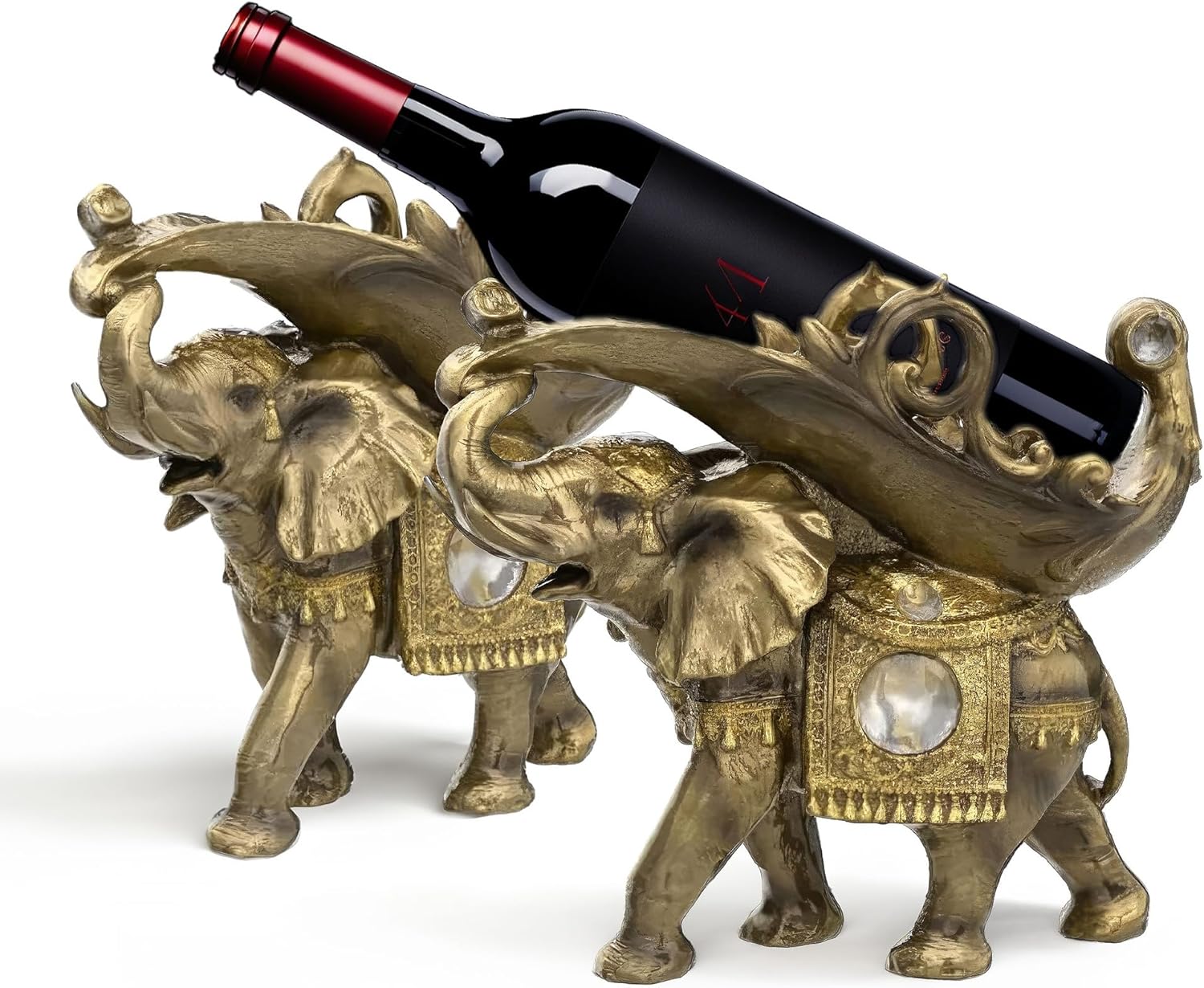 Lucky Wealth Thai Elephant Wine Rack Bottle Holder, Wine Rest Figurine Statue, Feng Shui Home Decor on Tabletops and Counters, Wine Lovers Anniversary Housewarming Unique Gifts for Her