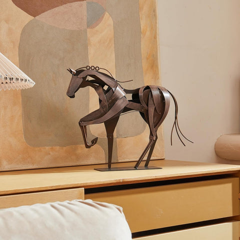 Horse Statue Décor Artwork, 24" H Handmade Metal Pegasus Greek Flying Horse Sculpture, Hand-Painted Animal Figurines for Home Living Room Office (Brown with Wings)