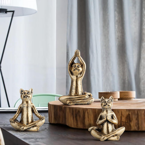 Yoga Cat Statues for Home Decor Accents,Yoga Pose Figurine for Zen Spiritual Bedroom Living Room Office Table Desk Modern Boho Decoration,Meditation Shelf Decor Accents Antique Bronze Gift