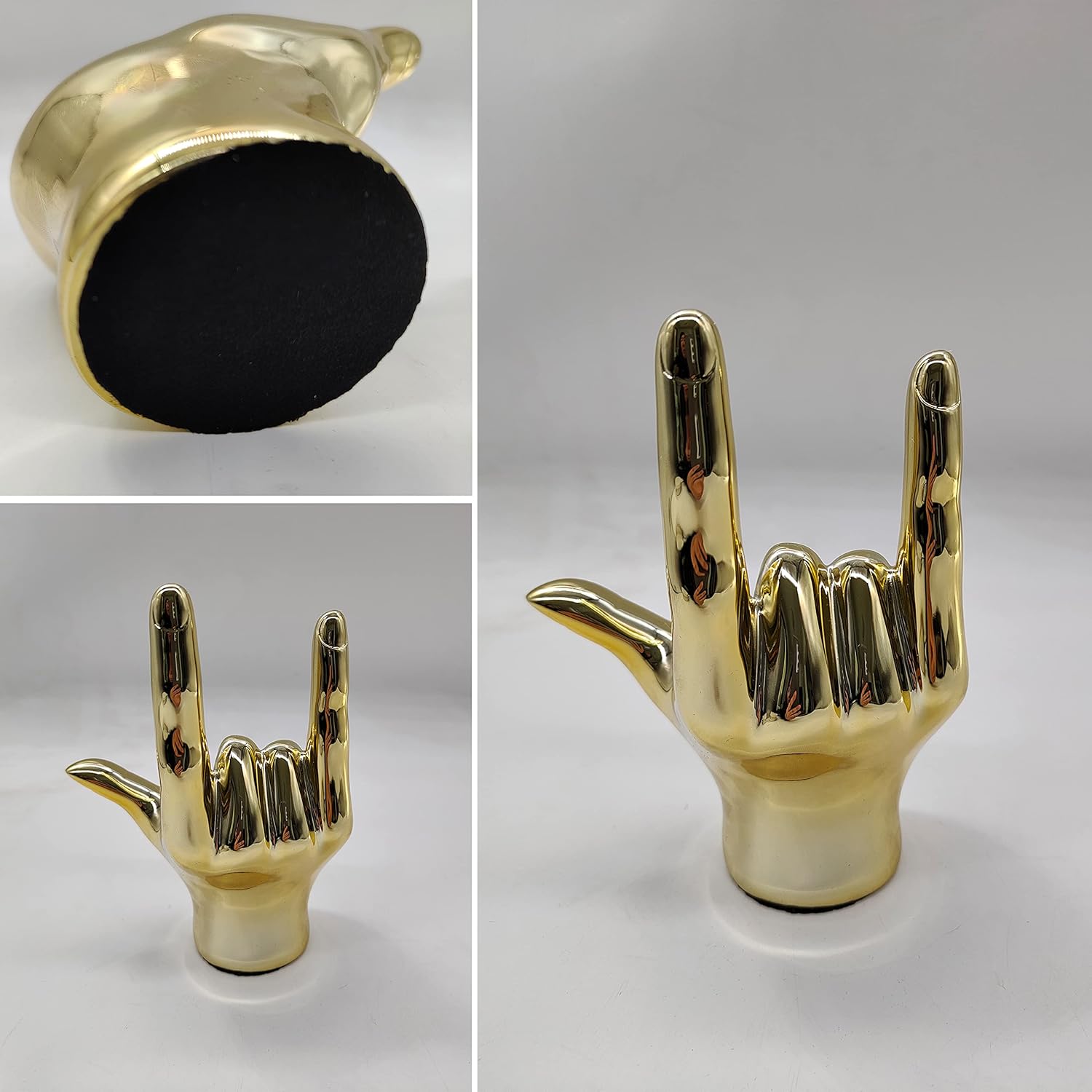 Hand Decor Finger Gesture Statue Gold I Love You Sign Modern Art Stand Ring Holder Sculpture Decorative Objects Language Gifts for Couples Bedroom Shelf Coffee Table Centerpiece